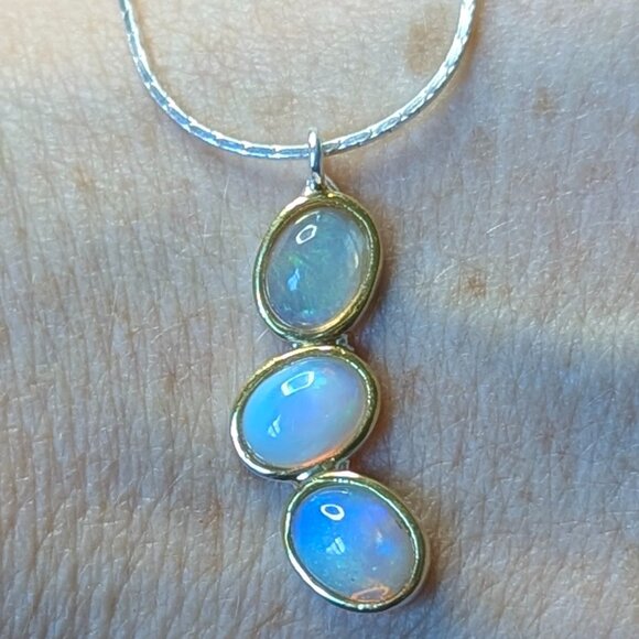 NECKLACE Natural Opal 925 17" including extension chain - Picture 2 of 6